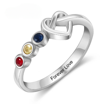 Personalized Engraved Heart Knot Birthstone Rings